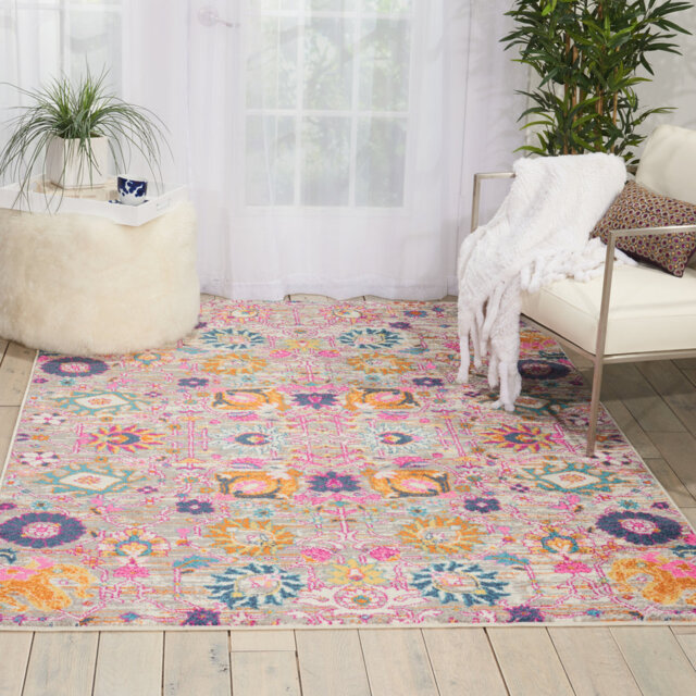 Geomar Tufted Silver/Pink Area Rug