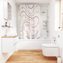 Croydex Shower Curtain with Pink Swirl Design - 100% Polyester with a Weighted Hem, Machine Washable and coated with Proseal for Water Repellence, 180