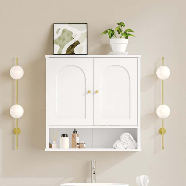 Bathroom Wall Cabinets, Over The Toilet Storage with 2 Doors and Adjustable Shelves, Wall Mounted Storage Cabinet for Living Room, Kitchen, Laundry, W