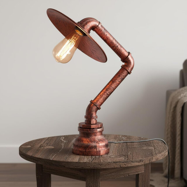 Industrial Steampunk Pipe Lamp, Vintage Retro Desk Light, Creative Water Pipe Table Lamp 31cm, E27 Lighting Fixture for Bedside, Living Room, Bedroom,