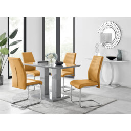 Edzard Double Pedestal High Gloss Dining Table Set with 4 Luxury Faux Leather Dining Chairs
