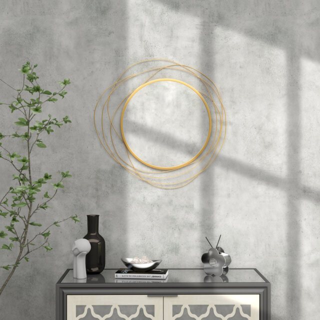 Wall mirror, 65 L x 65 W wall decoration with mirror, metal frame, for the living room gold
