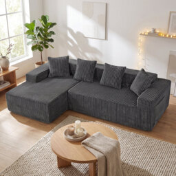 Modern Oversized Corner Sofa L-Shaped Corduroy Sofa With Storage Pockets