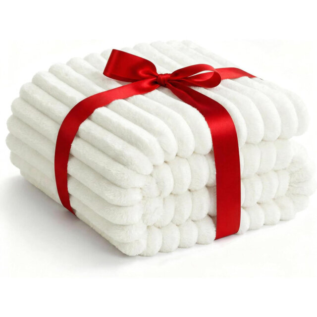 White Fleece Throw Blanket - Single Fluffy Cream Striped Fleece Blanket For Bed, Couch, Small Fuzzy Warm Decorative Throw For Women Girls, Off White,