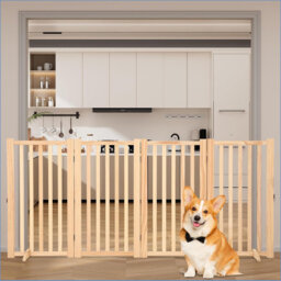 Indoor Dog Fence, Wooden Freestanding Dog Gate, Foldable Pet Gate with Support Feet,Paint-Free Wooden Indoor Dog Fence for The House,Doorways, Stairs,