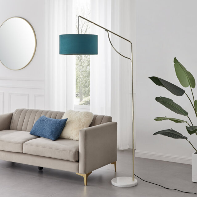 Berngard Arc Floor Lamp - Velvet, Marble, Metal Chic Vintage Style, Modern Design