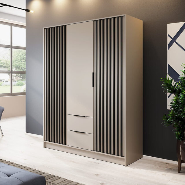 Nelly Hinged Door Wardrobe 155cm Cashmere & Black - Organised Storage for Contemporary Bedrooms