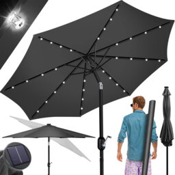 Parasol round LED solar with crank including 2 -in -1 protective cover, garden umbrella, parasol for balcony, garden and terrace adjustable bendable a