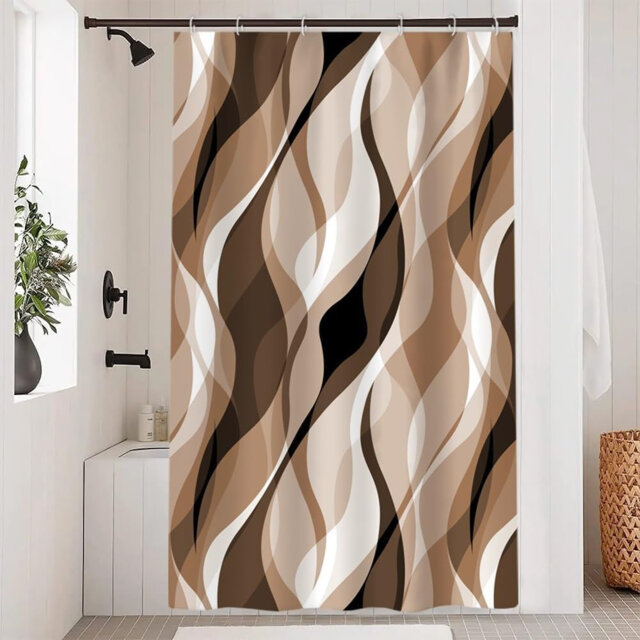 Pack of 1 Modern Abstract Striped Shower Curtain Set with Hooks