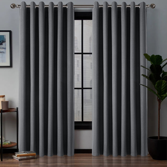 Linen Blackout Eyelet Curtains - Thermal Insulated Room Darkening Window Panels