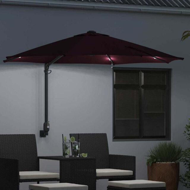 Garden Parasol with LED Strip Lights Manual Polyester and Steel Solar