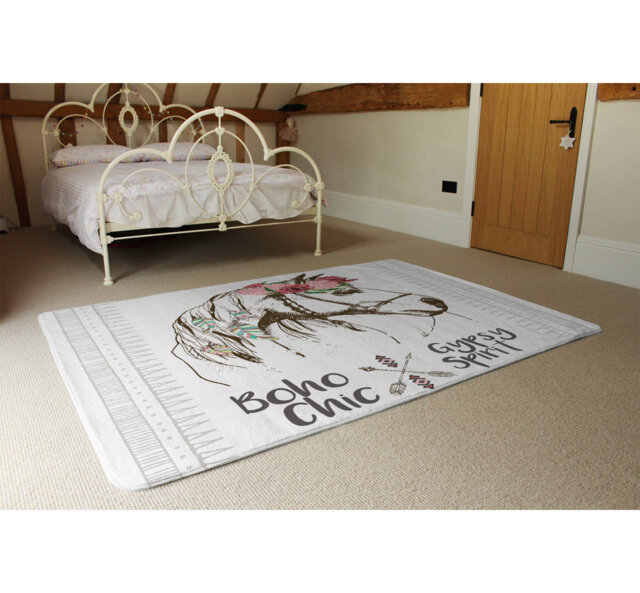 Dodson Horse with Flower Chic Designer Shaggy Pink/Grey Rug