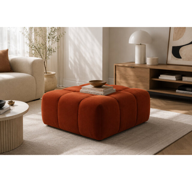 Sofia Luxe Silver Velvet Ottoman – Sculptural Modern Footstool for Modular Seating