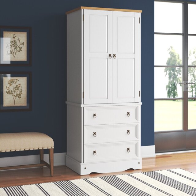 Lockway 2 Door, 3 Drawer Wardrobe, Pine Antique Wax, Wax, Corona Design