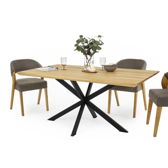 Chabelli Oak Metal Base Dining Table
