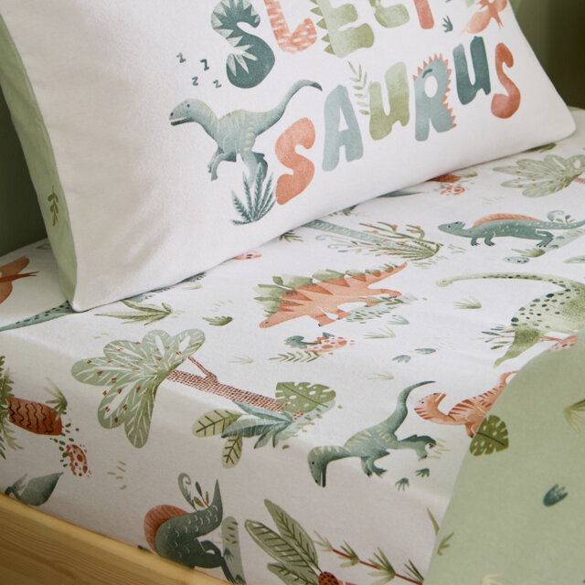 Brushed Sleepy Saurus Dino Cotton Fitted Sheet
