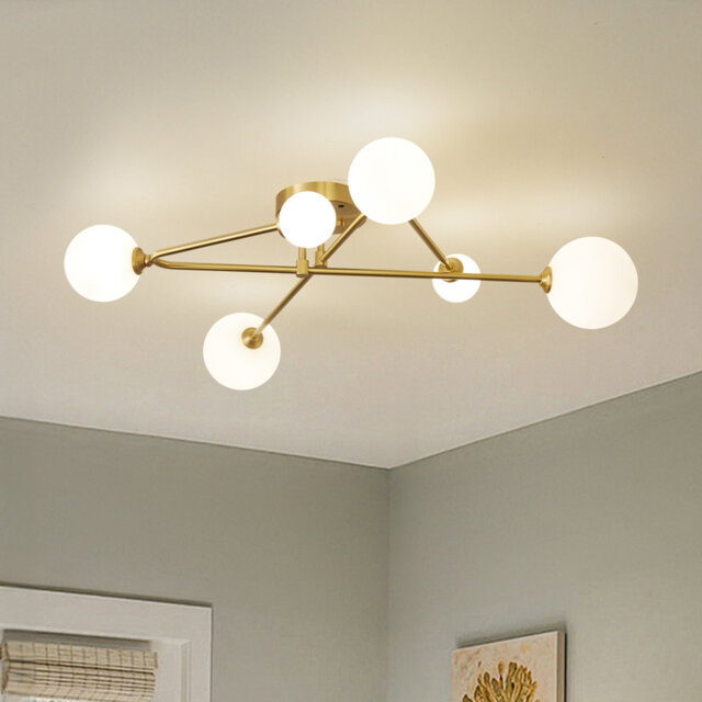 Antinique 6-Light 86cm Modern Copper Glass Globe Sputnik Semi Flush Mount