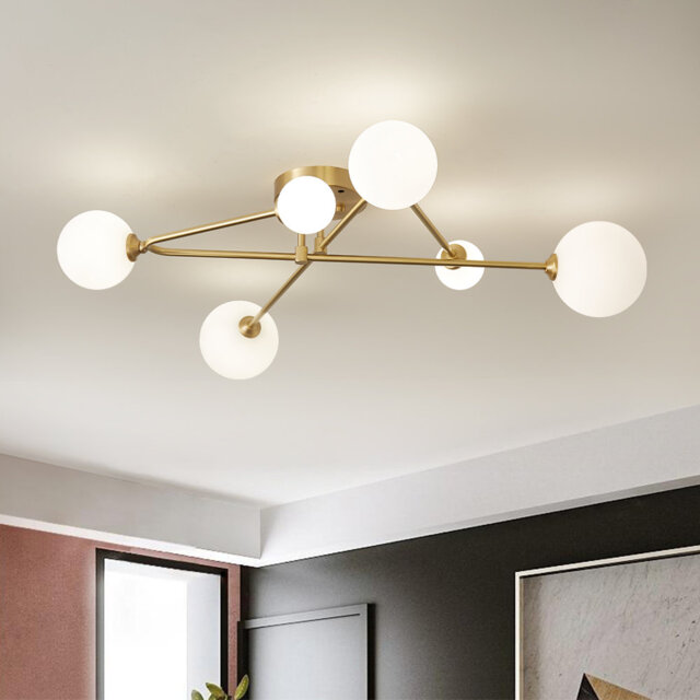 Antinique 6-Light 86cm Modern Milk White Glass Globe Sputnik Semi Flush Mount