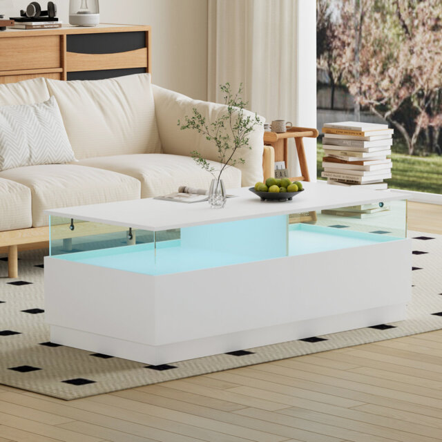 Acrylic Storage Rectangular Small Coffee Table With Led Light