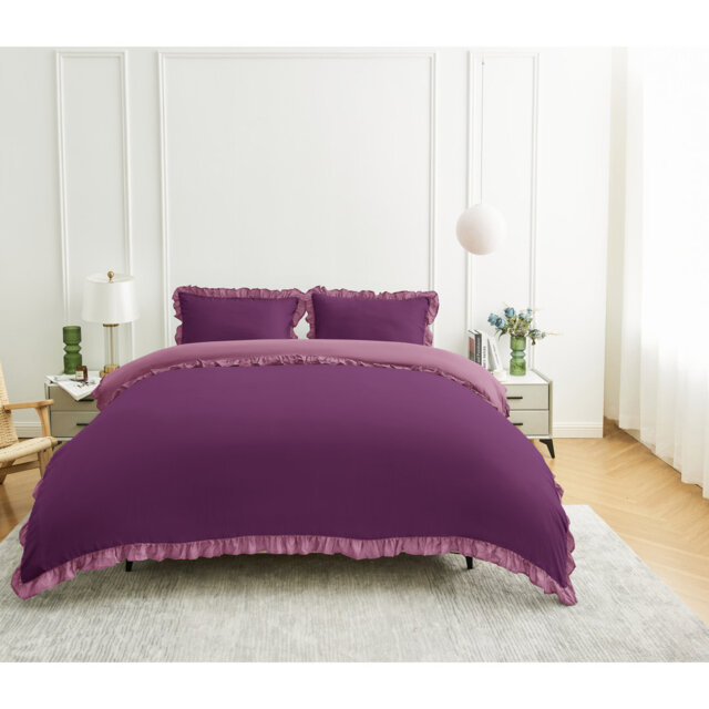 Luxury Embroidered Frill Polycotton Duvet Cover Set with Pillowcases Soft Easy Care Breathable Bedding