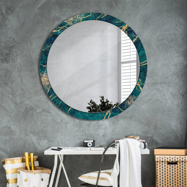 Huldar Round Glass Framed Wall Mounted Accent Mirror in Green