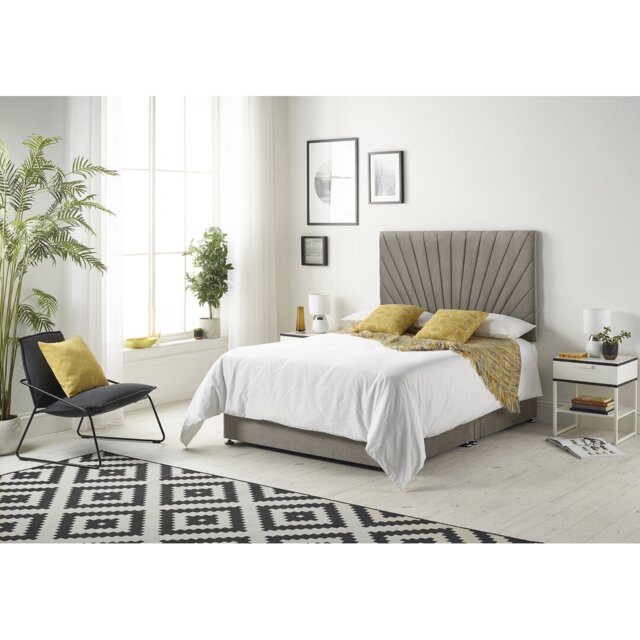 SantaMarina Tweed Fabric Divan Bed with Open Coil Memory Foam Mattress No Headboard