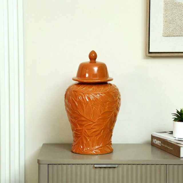 Carved Ceramic Ginger Jar With Lid For Living Room Decor, Modern Ginger Vase Decorative Home