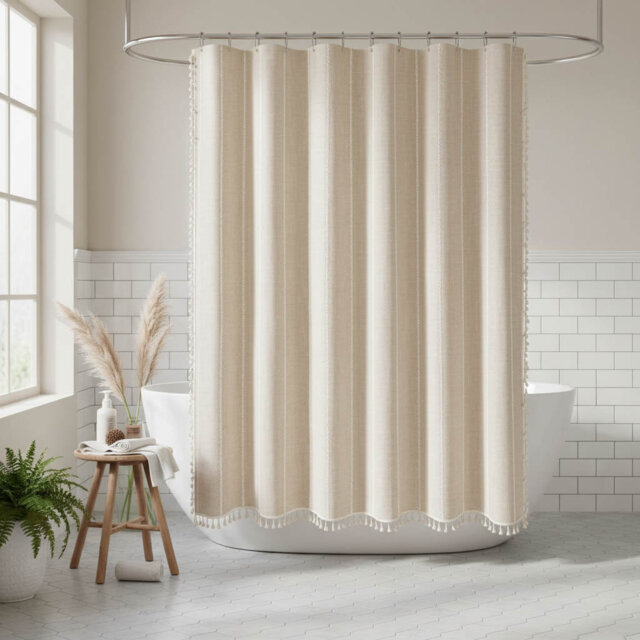 Boho Farmhouse Tassel Shower Curtain