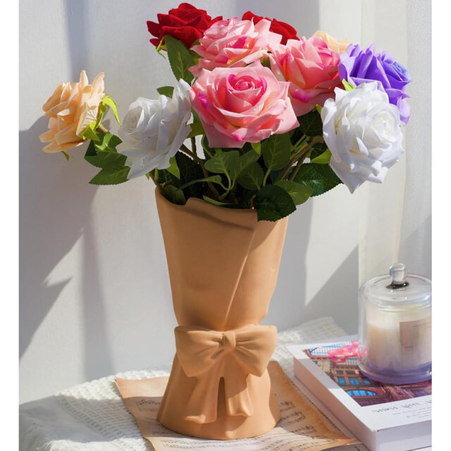 "Charming 9.64"" Green Ceramic Bow Vase - Ideal Decor & Gift for Women"