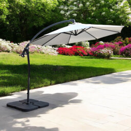 Oyster 3m Standard Cantilever Over Hanging Powder Coated Parasol with Cross Stand This parasol is made using Polyester Fabric which has a Weather-Proo