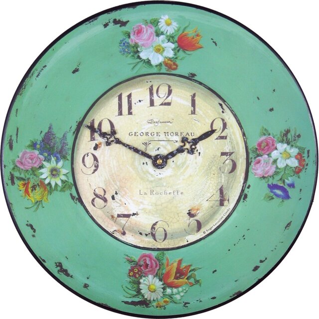 Myrobalan Pastel Green Floral Wall Clock - 36cm
