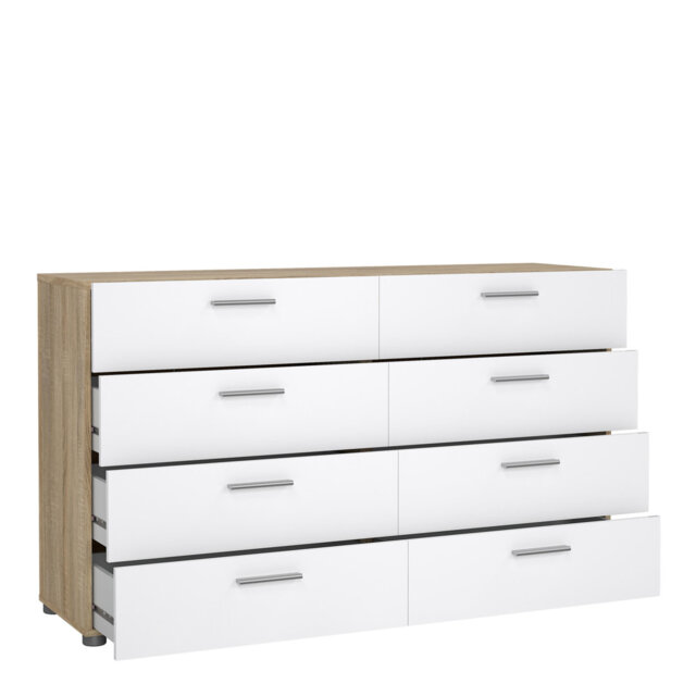 Benyard Wide Chest Of 8 Drawers (4+4) In Oak Structure/White High Gloss