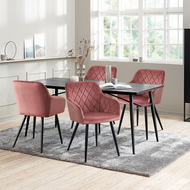 2 X Dining Chairs, Velvet Upholstered Seat Kitchen Chairs With Armrests, Black