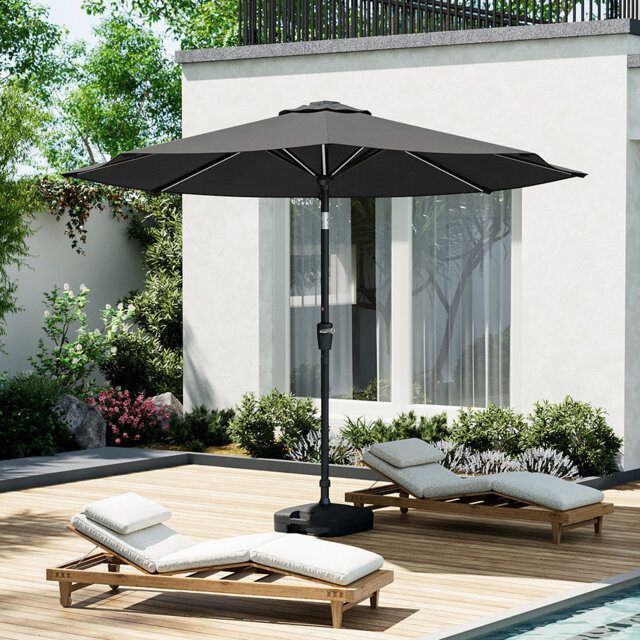 300cm Large Solar Powered LED Patio Umbrella for Outdoor Garden Patio without Base