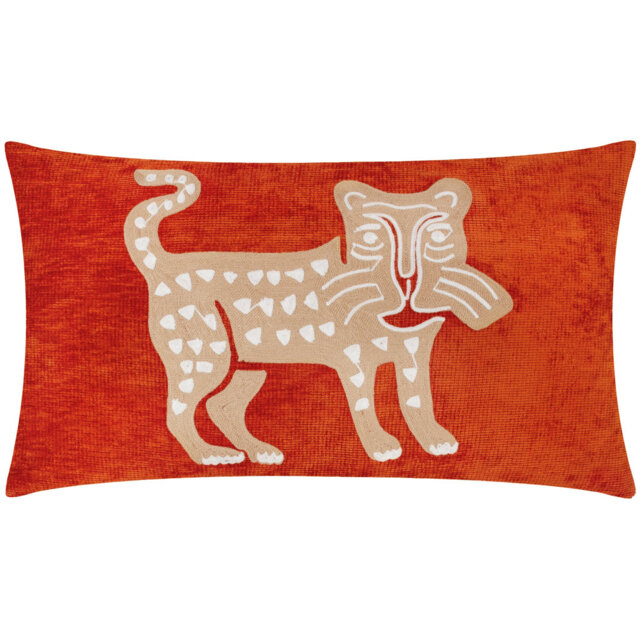 Dynasty Leopard Abstract Orange Rectangular Cushion