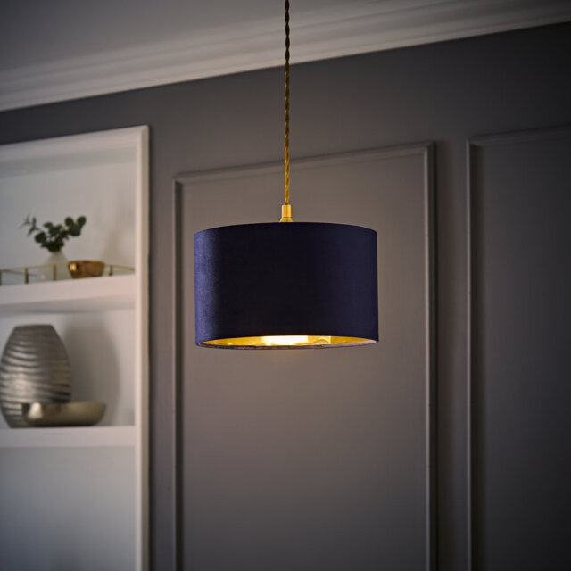 Aidar Linen Blend Drum Lamp Shade ( Slip-On ) in Blue