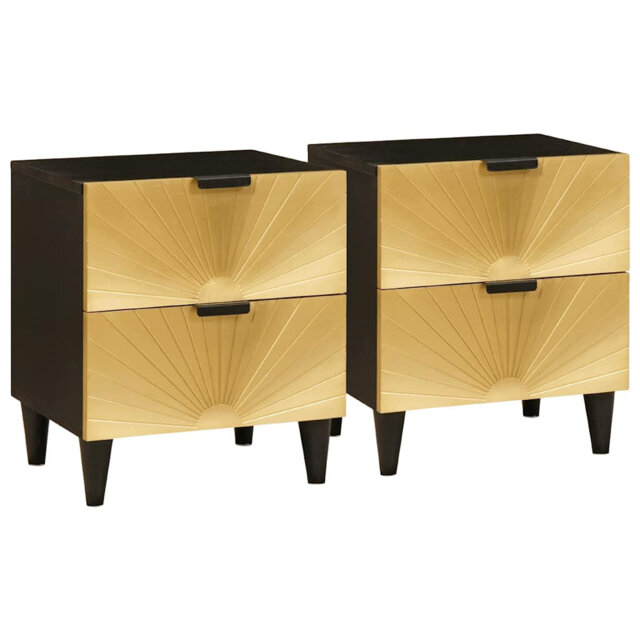 Bedside Table 2 Pcs Black And Gold 40 X 33.5 X 46 Cm