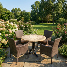 Provence Mosaic Dining Table with 4 STOCKHOLM Chairs Garden Set