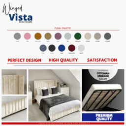 Vista Wingback Ottoman Storage Bed - Plush Velvet Gas Lift Bed Frame with Headboard