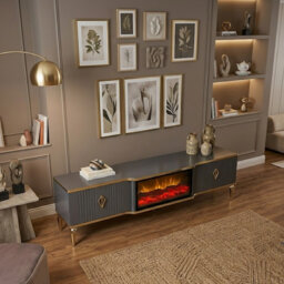Realistic Flame Effect TV Unit - Realistic Fire Effect TV Cabinet - Fire Insert TV Stand 160x40x50cm - Remote controlled fireplace effect TV unit