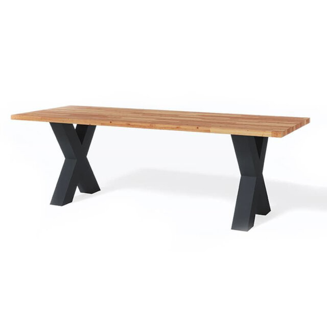 Angelito Oak Solid Wood Top Metal Base Dining Table