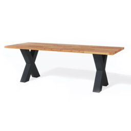 Angelito Oak Solid Wood Top Metal Base Dining Table