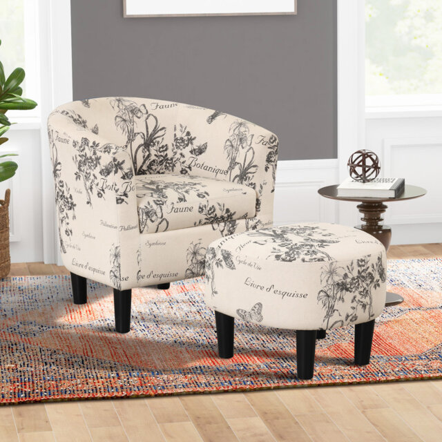 66 cm Wide Modern Barrel Chair with Upholstered Ottoman