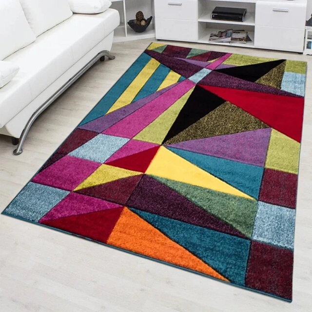 Polygon Geometric Polypropylene Rug – Non-Slip, Durable Floor Mat for Living Room