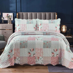 Polyester Patchwork Bedspread with Pillow Shams
