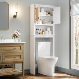 Over The Toilet Storage Cabinet, Over Toilet Storage With Rattan Door And Adjustable Shelf, Freestanding Above The Toilet Storage For Bathroom Behind