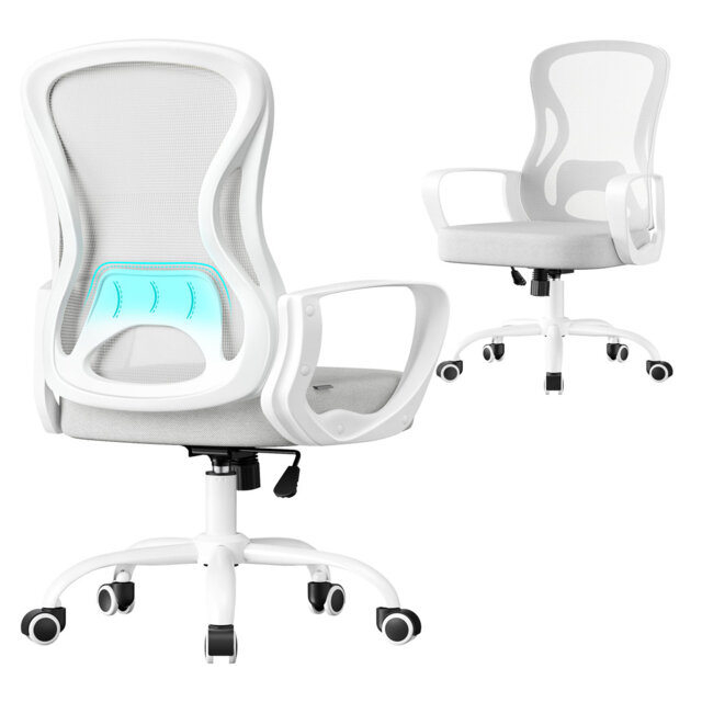 Ergonomic Office Chair with Lumbar Support, Swivel Mesh Desk Chair, 63.5 x 58.5 x 94.5-104.5 cm, Grey