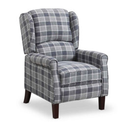 Tartan Reclining Arm Chairs Wing Back Armchair For Living Room Grey, Plaid Recliner, Bunyard