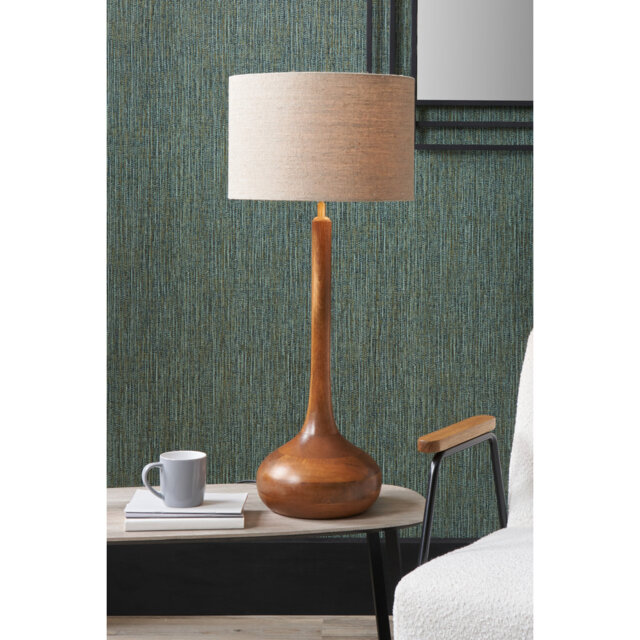 Toma Oiled Wood Tall Neck Table Lamp Base with Henry 40cm Tobacco Handloom Cylinder Lampshade