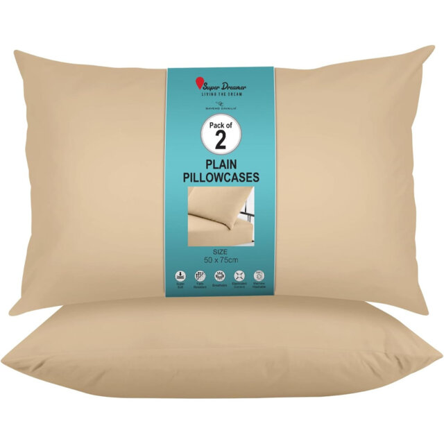 Super Dreamer Solid Colour Pillowcases 2 Pair 50x75Cm - Polyester Fabric Machine Washable High Quality Yarn